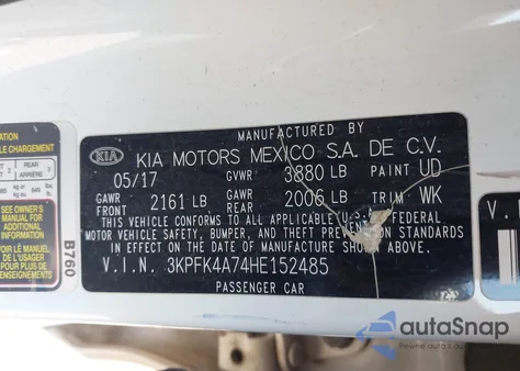 2017 Kia Forte Lx from USA, damaged, VIN 3KPFK4A74HE152485